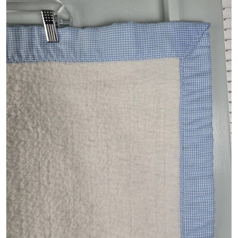 Quiltex Vtg Peter Rabbit Beatrix Blue Applica Throw Blanket Blue‎ Gingham Edge